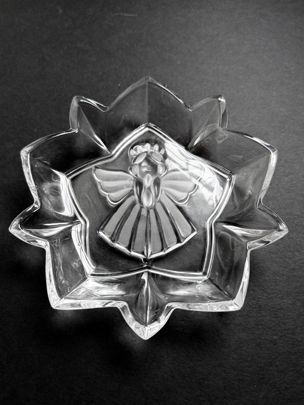 Gorham Angels of Peace Crystal Star Dish Holiday Traditions vintage 1990s